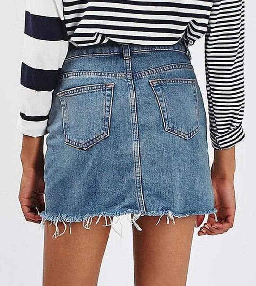 Choies Women'S Blue High Waist Button Denim Mini Skirt with Side Pockets