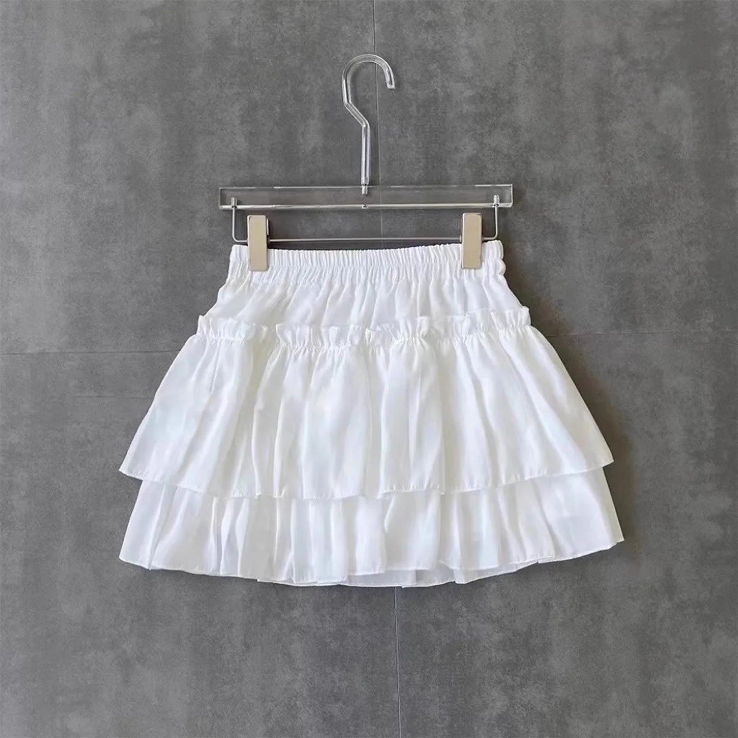 Mini Skirts for Girls, Solid Color Ruffle Tiered Elastic Waist Casual Short Cute Skirt Short Skirts for Women White 7Y