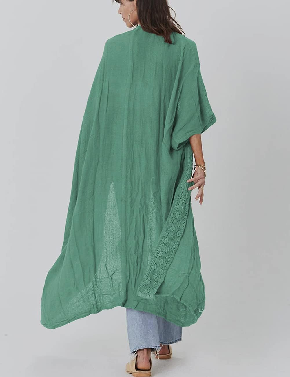 Embroidery Bathing Suit Cover Ups for Women Half Sleeve Beach Kimono Swimsuit Coverup