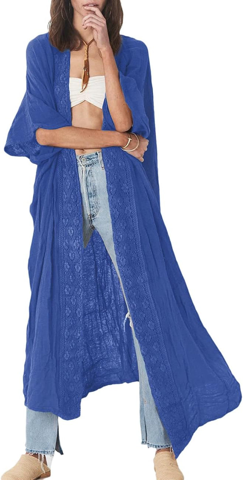 Embroidery Bathing Suit Cover Ups for Women Half Sleeve Beach Kimono Swimsuit Coverup