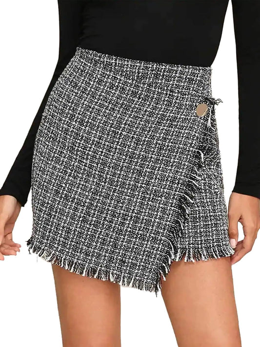 Women'S Mid Waist above Knee Casual Plaid Mini Skirt