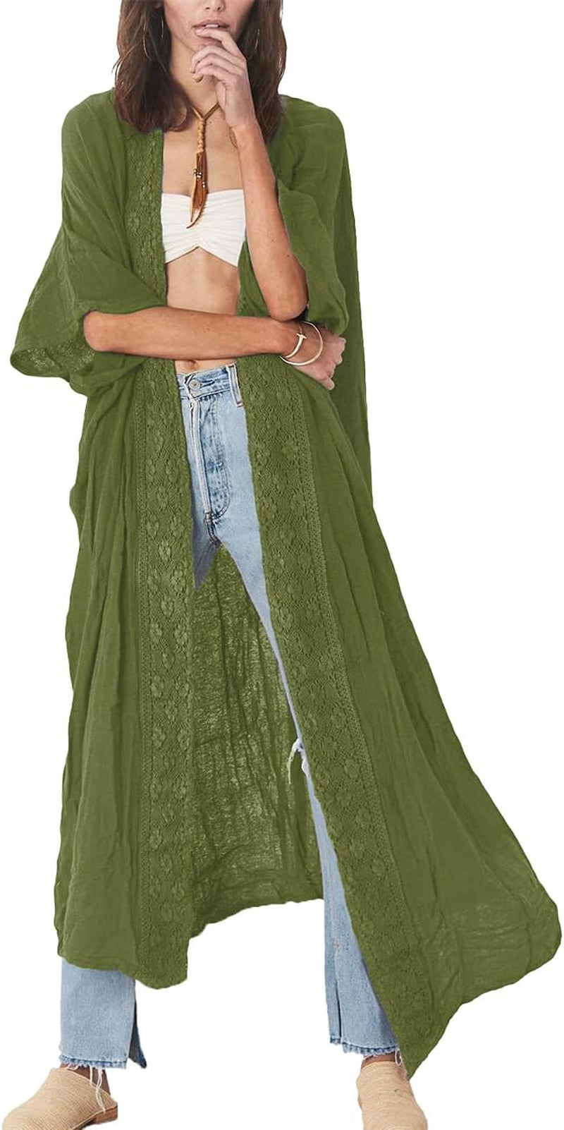 Embroidery Bathing Suit Cover Ups for Women Half Sleeve Beach Kimono Swimsuit Coverup