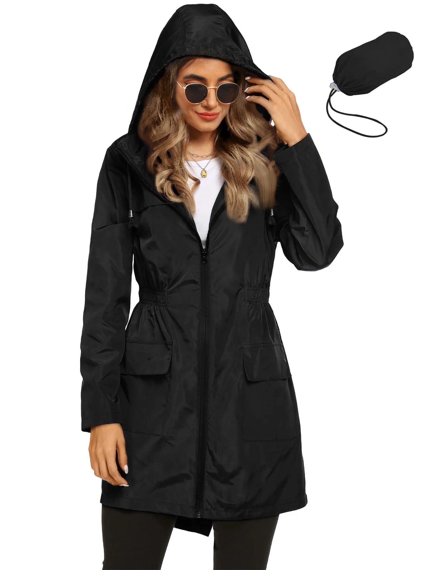 Womens Lightweight Jackets Windbreaker Jackets Woman Long Waterproof Hooded Raincoat with Pockets