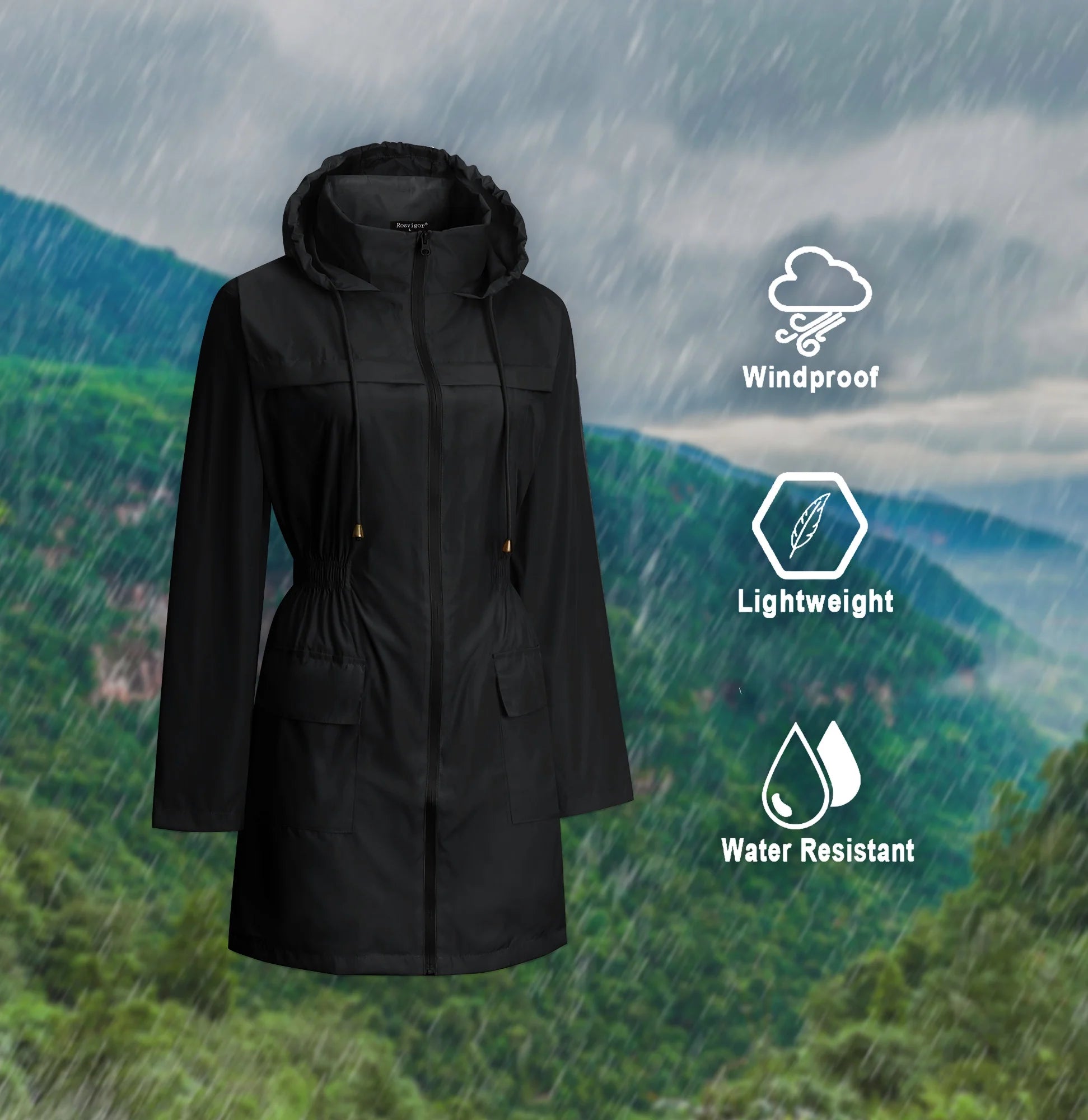 Womens Lightweight Jackets Windbreaker Jackets Woman Long Waterproof Hooded Raincoat with Pockets