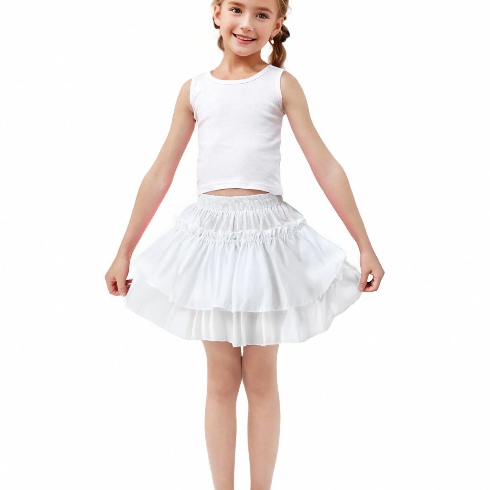 Mini Skirts for Girls, Solid Color Ruffle Tiered Elastic Waist Casual Short Cute Skirt Short Skirts for Women White 7Y