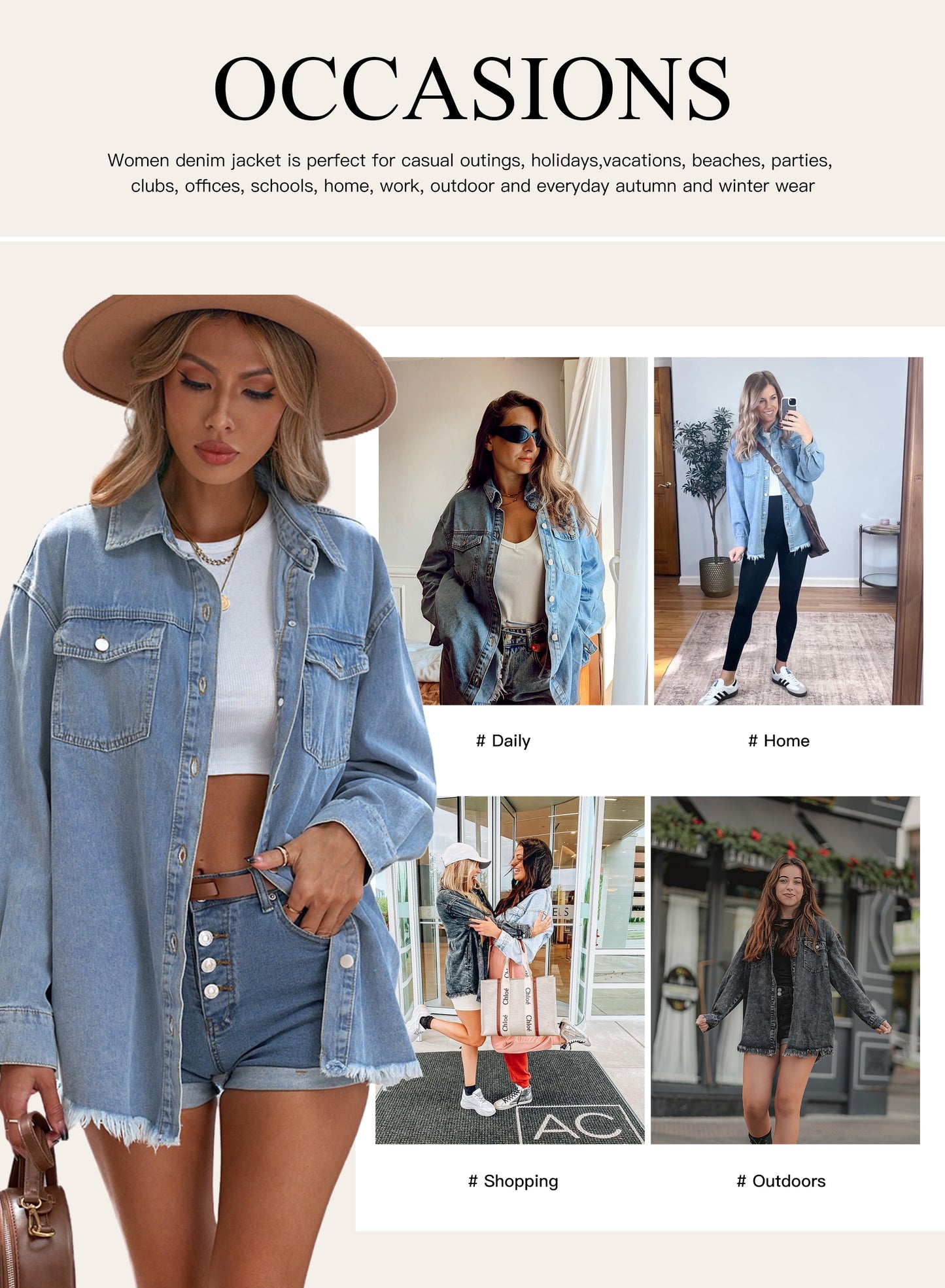 plus Size Denim Jackets for Women Long Sleeve Oversized Loose Jean Coat Sky Blue XL Female