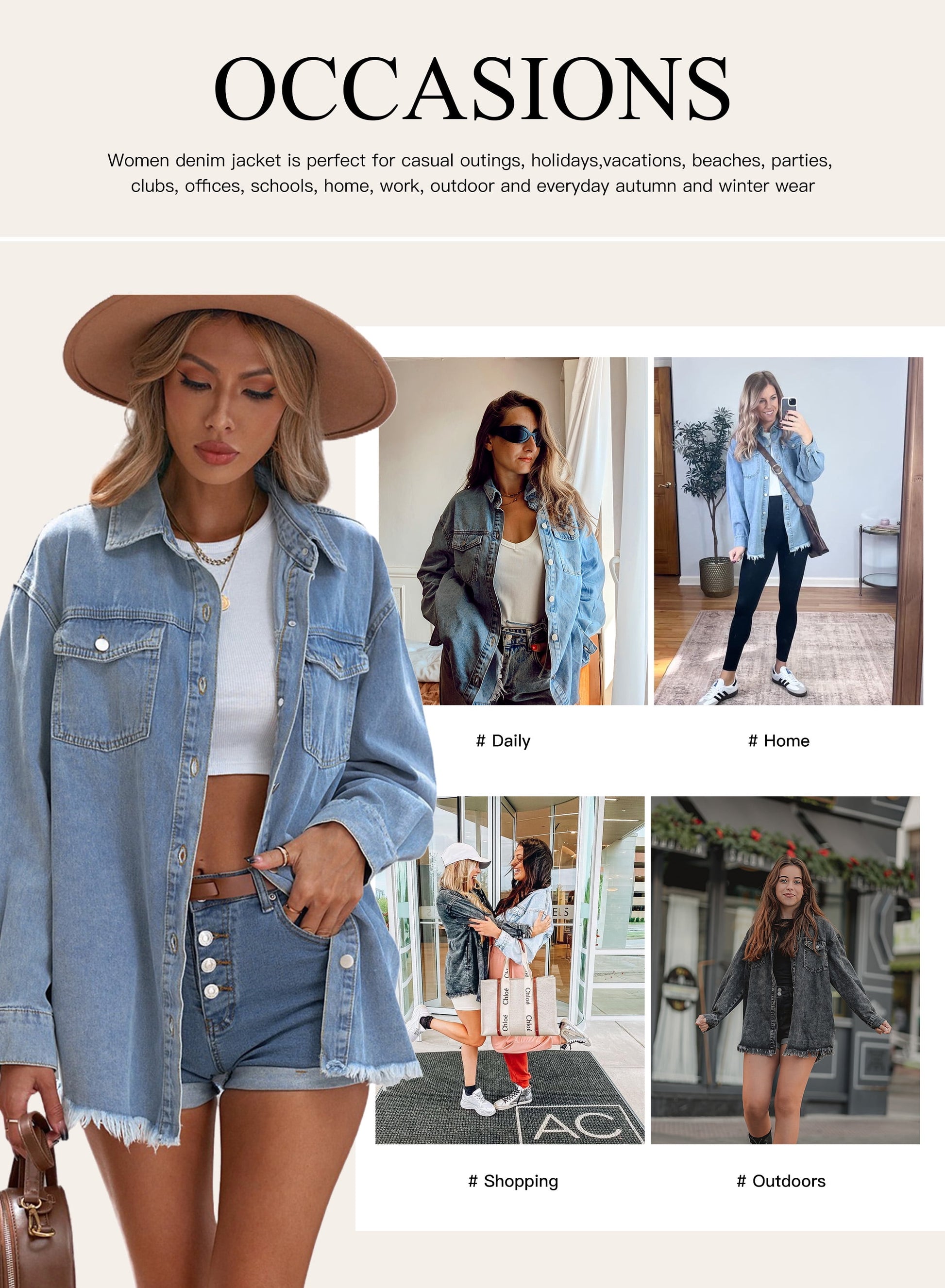 plus Size Denim Jackets for Women Long Sleeve Oversized Loose Jean Coat Sky Blue XL Female
