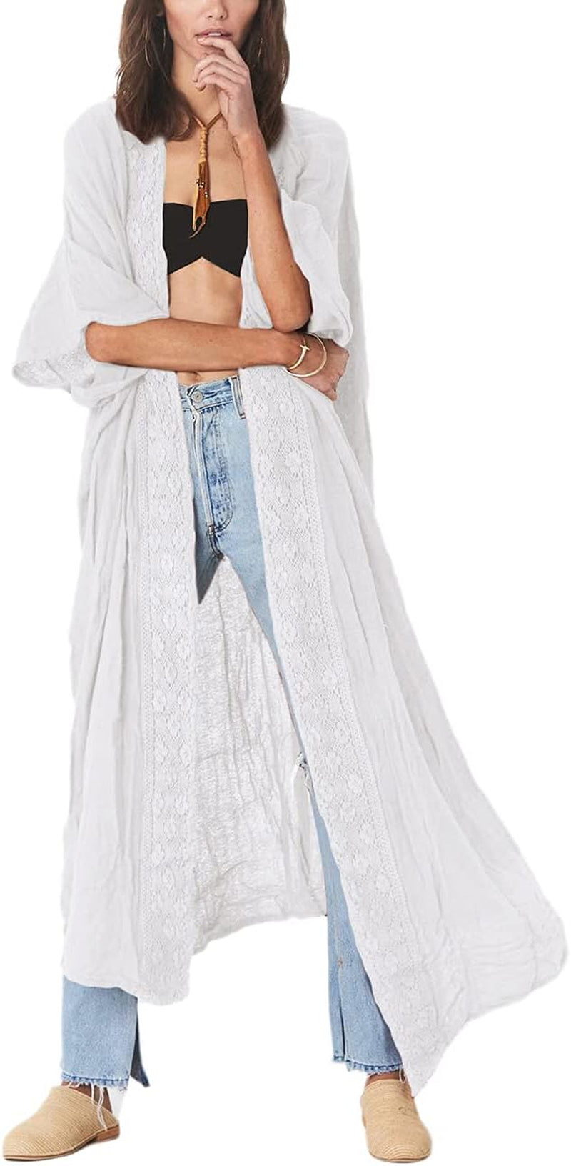 Embroidery Bathing Suit Cover Ups for Women Half Sleeve Beach Kimono Swimsuit Coverup