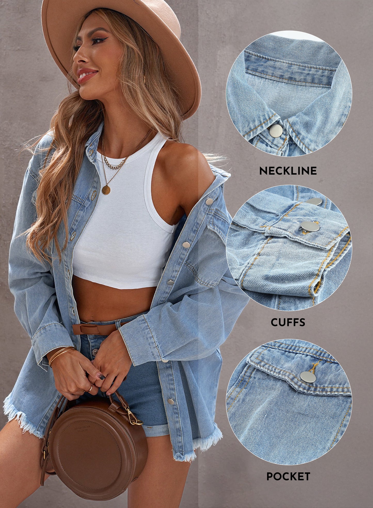 plus Size Denim Jackets for Women Long Sleeve Oversized Loose Jean Coat Sky Blue XL Female
