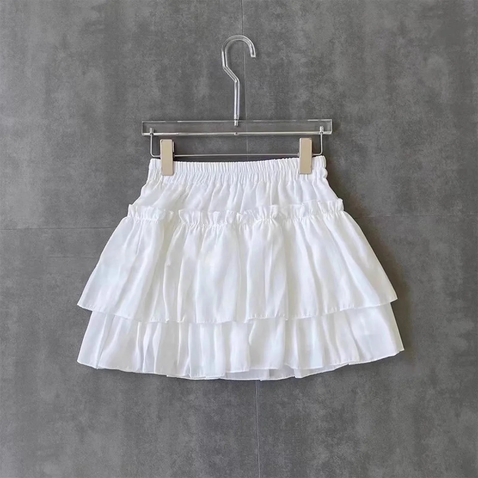 Mini Skirts for Girls, Solid Color Ruffle Tiered Elastic Waist Casual Short Cute Skirt Short Skirts for Women White 7Y