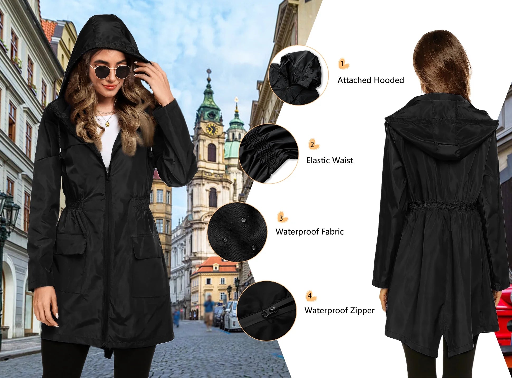 Womens Lightweight Jackets Windbreaker Jackets Woman Long Waterproof Hooded Raincoat with Pockets