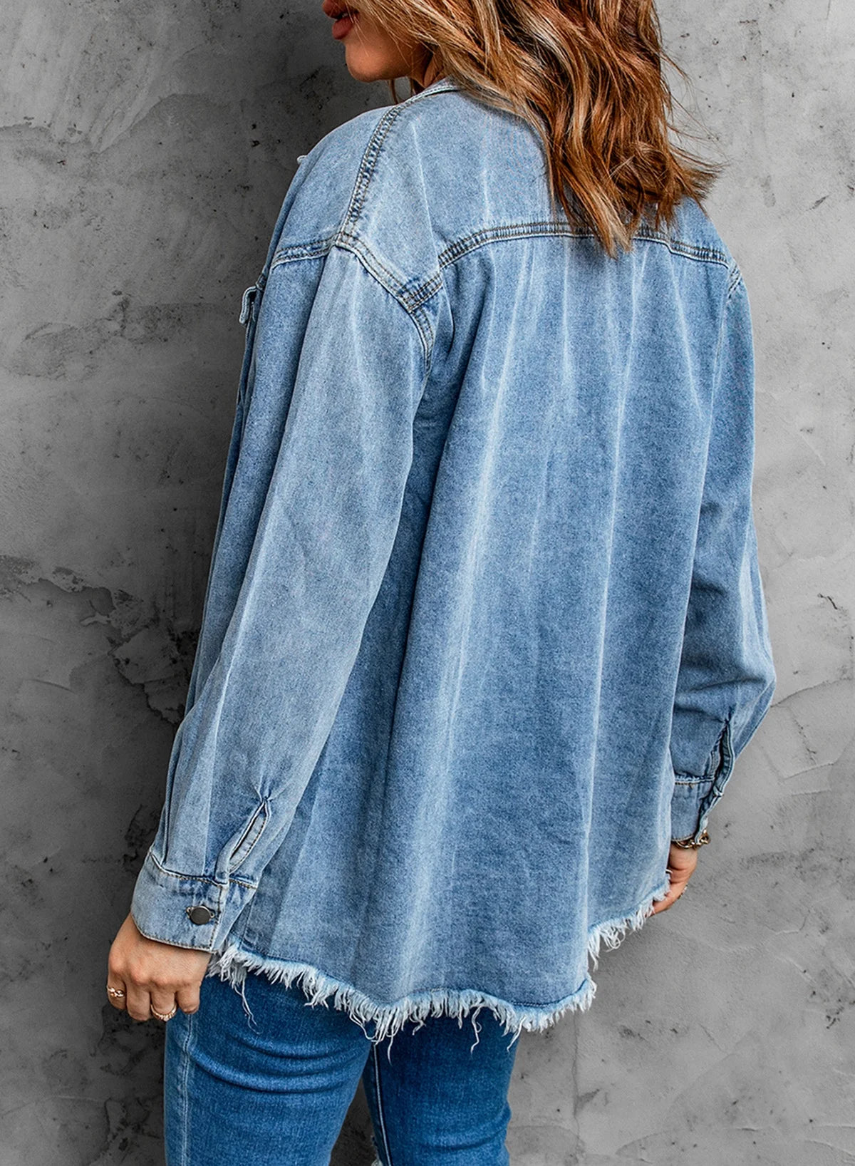 plus Size Denim Jackets for Women Long Sleeve Oversized Loose Jean Coat Sky Blue XL Female