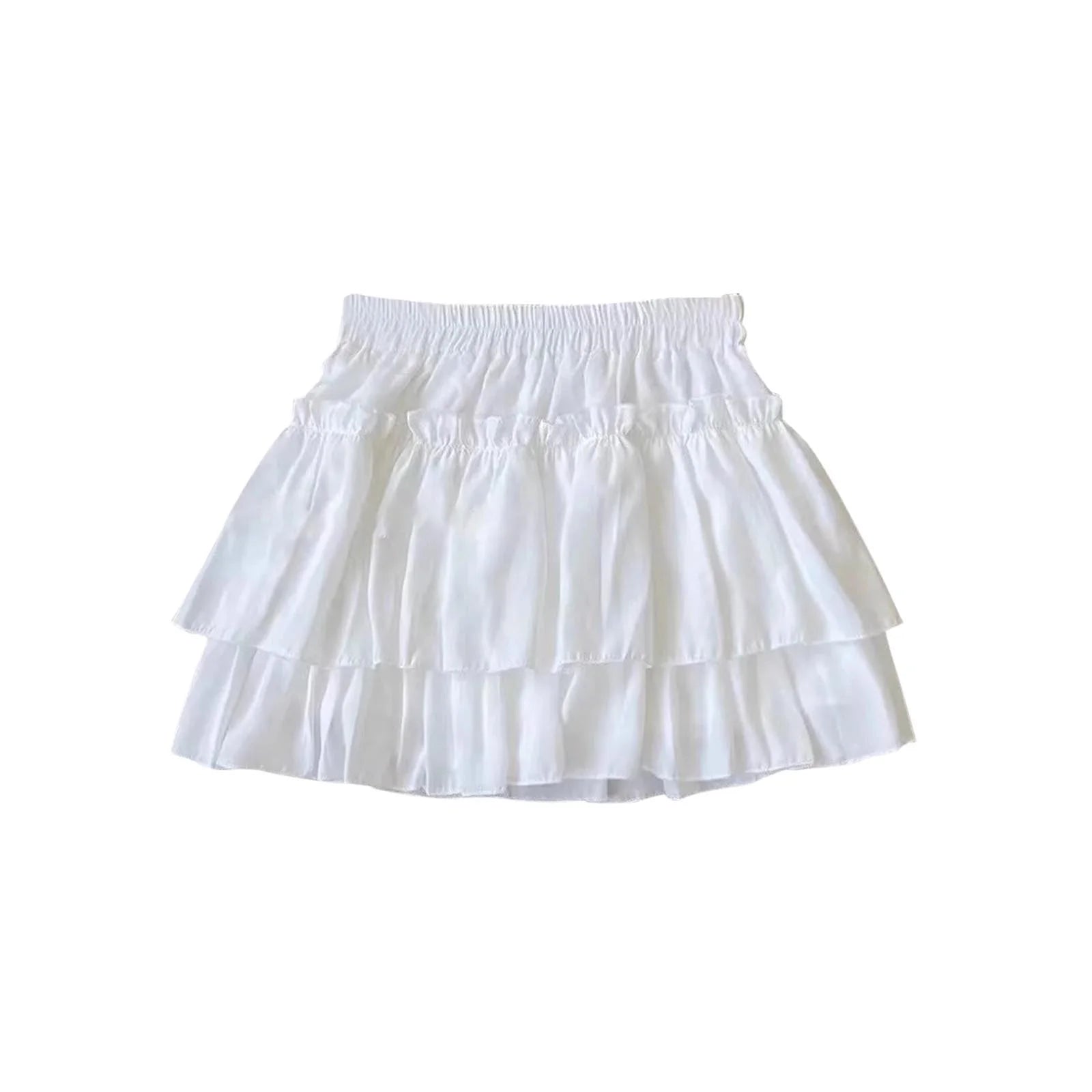 Mini Skirts for Girls, Solid Color Ruffle Tiered Elastic Waist Casual Short Cute Skirt Short Skirts for Women White 7Y